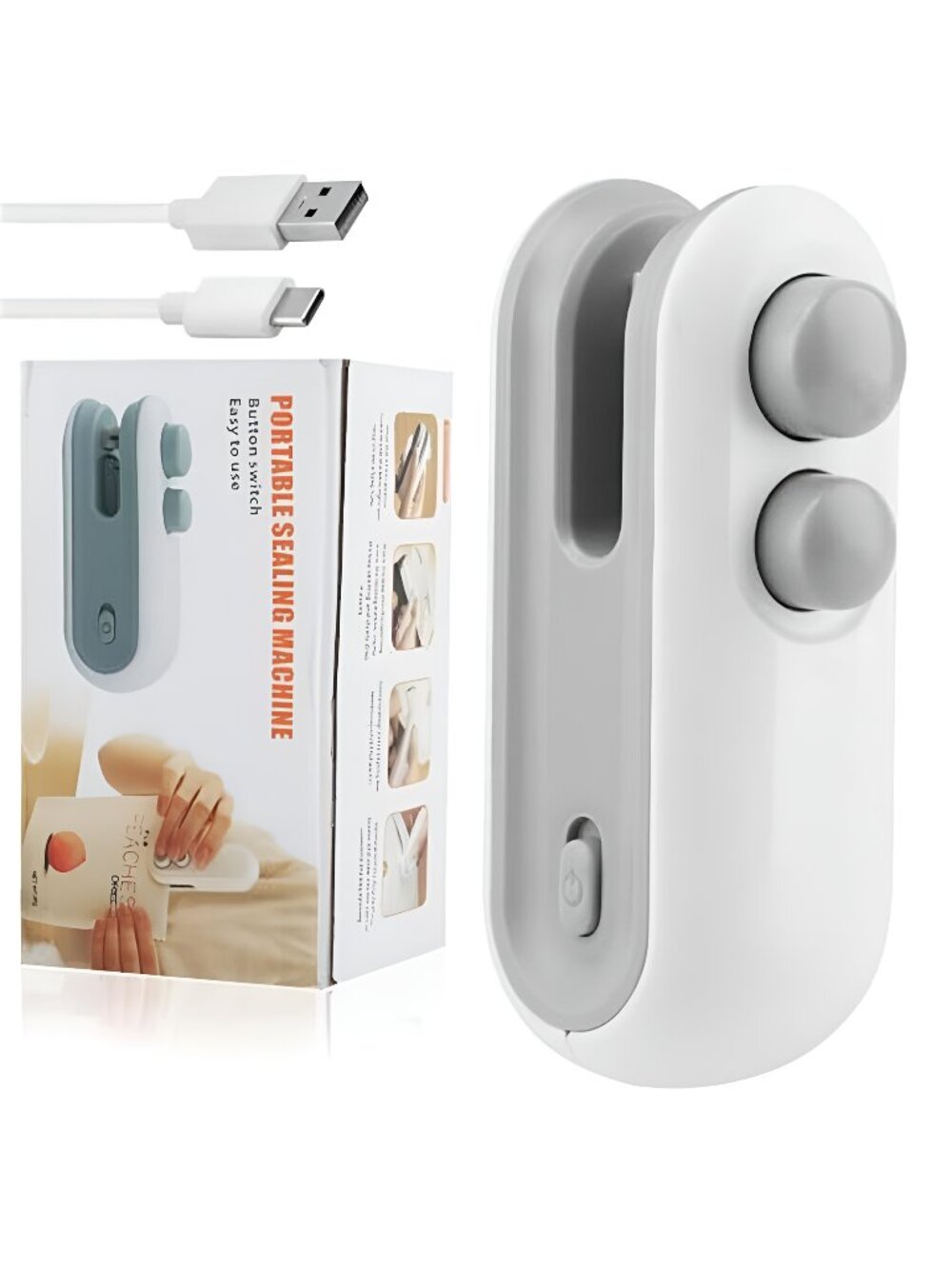Mini Bag Sealer, 2 in 1 Chip Bag Sealer and Cutter USB Rechargeable - F2